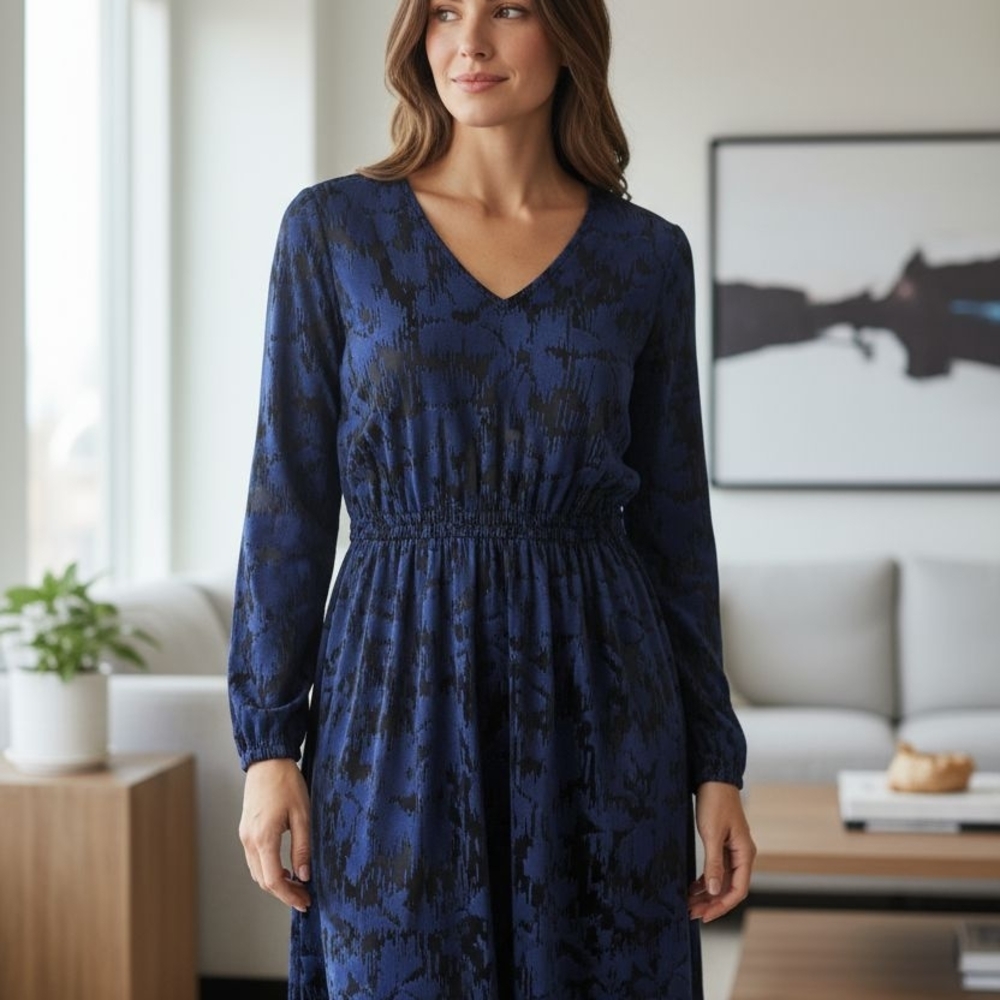 Simply Vera Vera Wang Navy and Black Patterned Dress